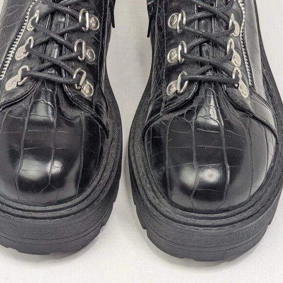 Glamorous Wide Fit Sz 7 Black Chunky Chelsea Boots Croc Print, Zip & Lace-up - Picture 5 of 7
